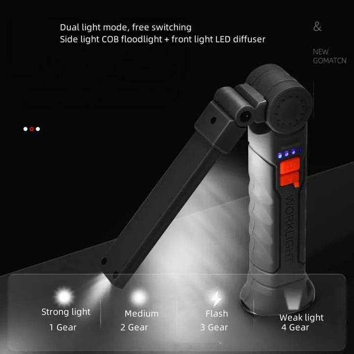 2-Pack Brown 360° Rotating COB LED Magnetic Work Lights | Rechargeable Flashlights for Auto Repair & Emergencies