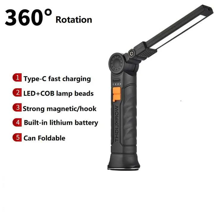 2-Pack Brown 360° Rotating COB LED Magnetic Work Lights | Rechargeable Flashlights for Auto Repair & Emergencies