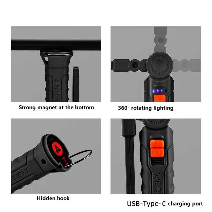 2-Pack Brown 360° Rotating COB LED Magnetic Work Lights | Rechargeable Flashlights for Auto Repair & Emergencies