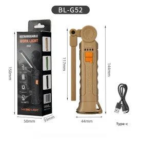 2-Pack Brown 360° Rotating COB LED Magnetic Work Lights | Rechargeable Flashlights for Auto Repair & Emergencies