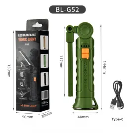 2-Pack Green 360° Rotating COB LED Magnetic Work Lights | Rechargeable Flashlights for Auto Repair & Emergencies