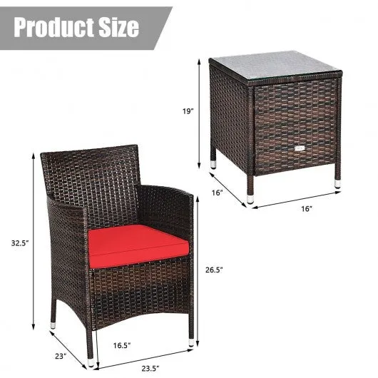 3 pcs Outdoor Rattan Wicker Furniture Set-Red