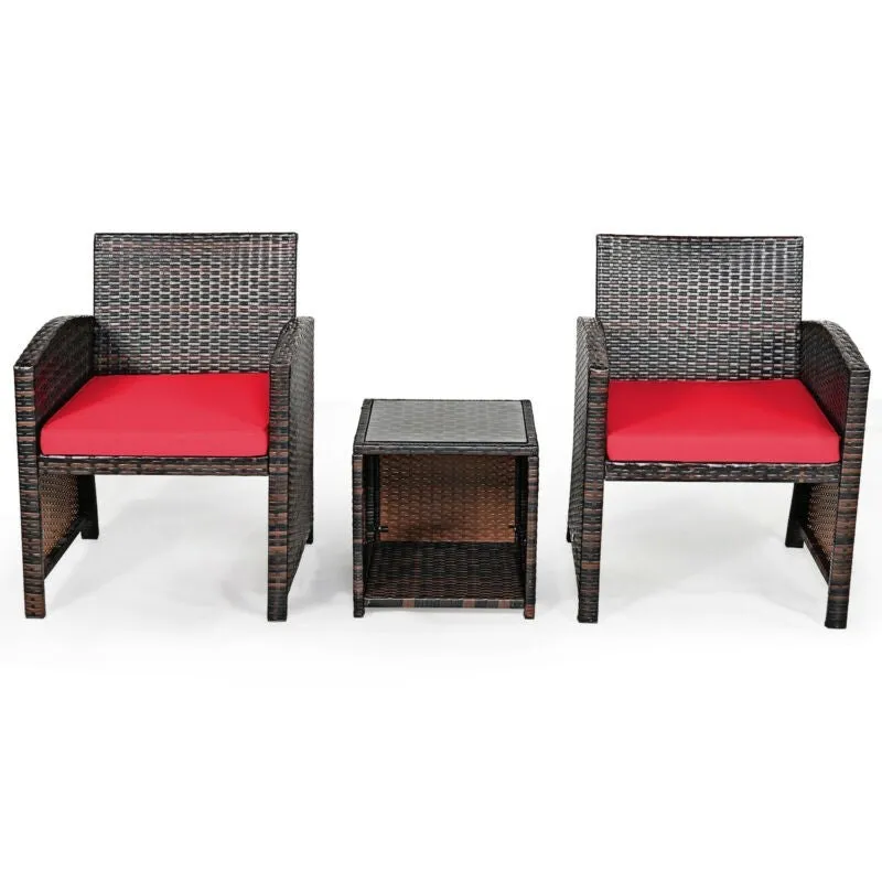 3pc Wicker Rattan Patio Furniture Set with Coffee Table - Red