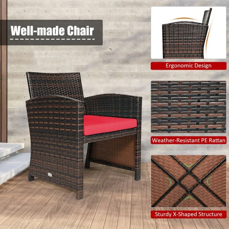 3pc Wicker Rattan Patio Furniture Set with Coffee Table - Red