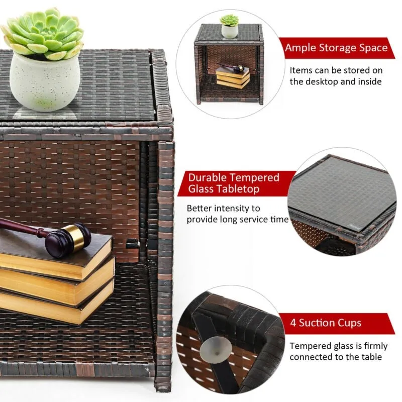 3pc Wicker Rattan Patio Furniture Set with Coffee Table - Red