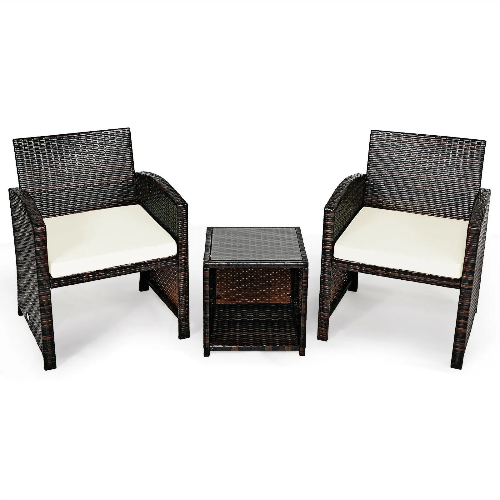 3pc Wicker Rattan Patio Furniture Set with Coffee Table - White