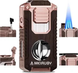 5-in-1 Butane Torch Lighter, Refillable Jet Flame Cigar Lighter with V-Cutter, Punch, Holder and Draw Tool, Multi-Functional Cigar Accessories Gift for Men, Dad, Husband, Friend & Cigar Lover