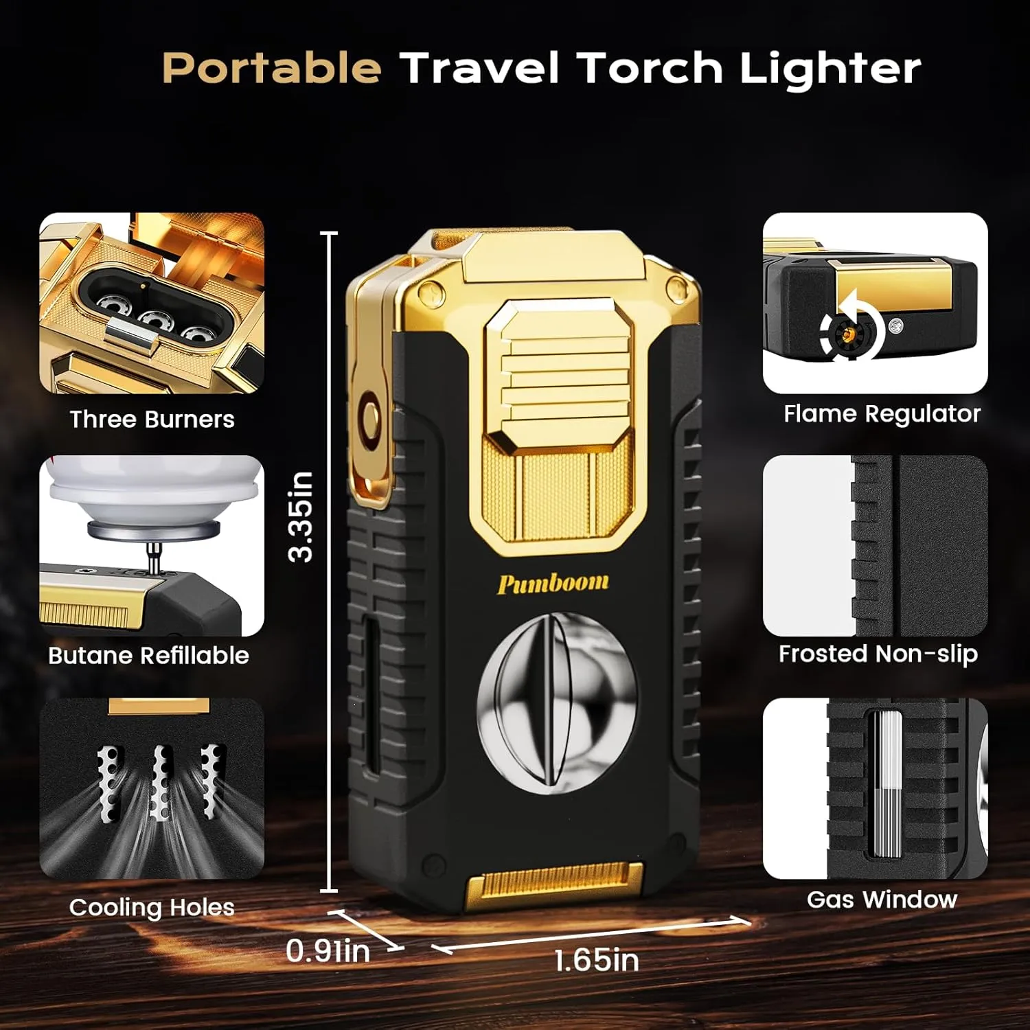 5-in-1 Torch Lighter with V Cutter, Punch, Holder, Draw Enhancer Tool, and Triple Windproof Jet Flames, Butane Lighter with Gift Box, Cool Accessories for Men (Butane not Included)
