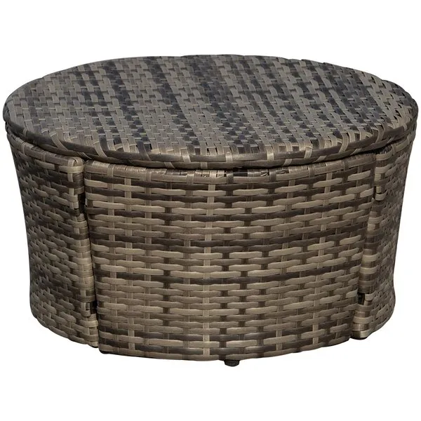5 PCS Outdoor Plastic Rattan Round Sofa Bed W/ Coffee Table Set - Grey