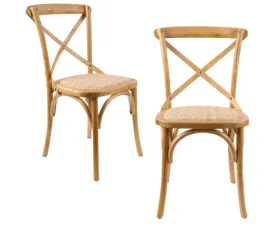 Aster Crossback Dining Chair Set of 2 Solid Birch Timber Wood Ratan Seat - Oak
