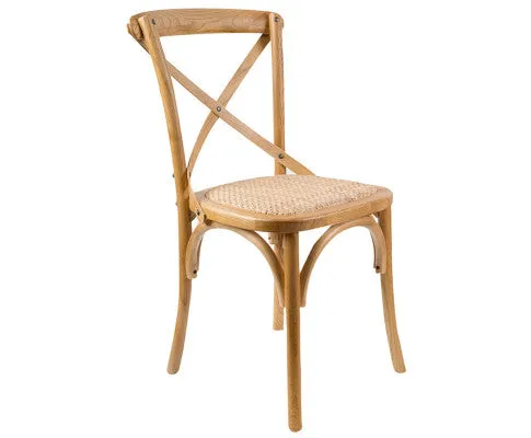Aster Crossback Dining Chair Set of 2 Solid Birch Timber Wood Ratan Seat - Oak
