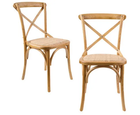 Aster Crossback Dining Chair Set of 2 Solid Birch Timber Wood Ratan Seat - Oak