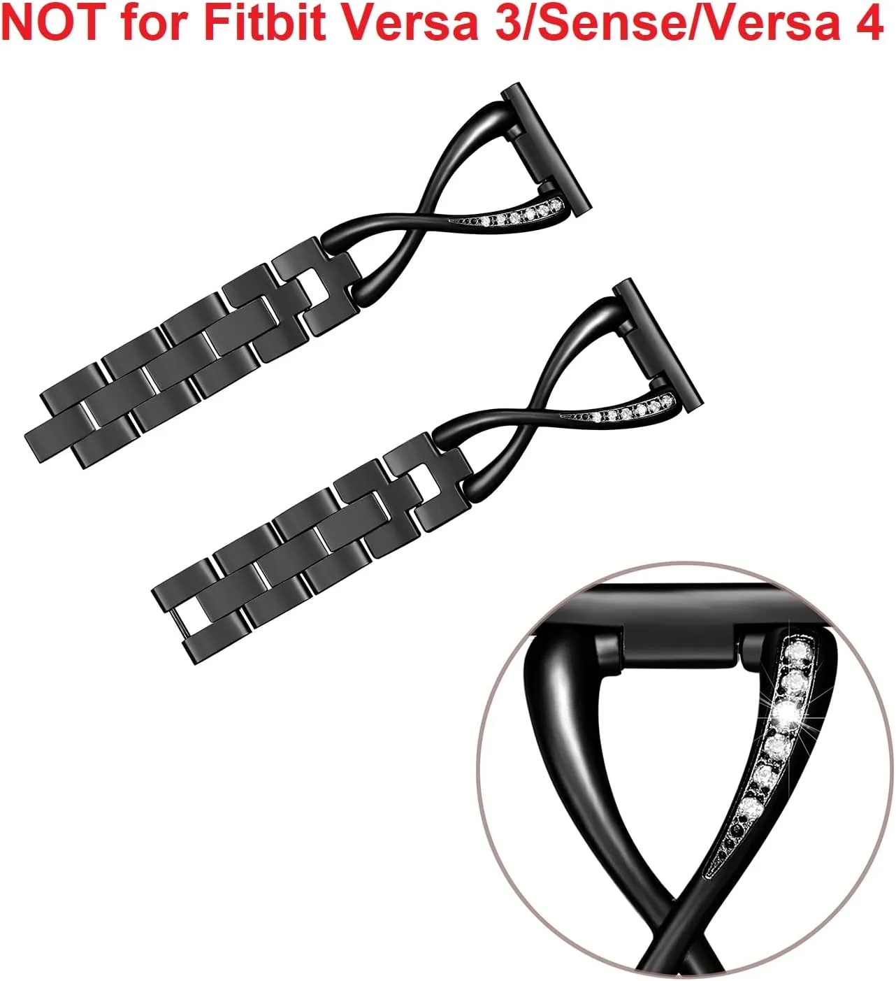 bayite Stainless Steel Bands Compatible with Fitbit Versa/Fitbit Versa Lite & SE/Fitbit Versa 2, Women Bling Replacement Bracelet with Rhinestones Diamond X-Link Accessories