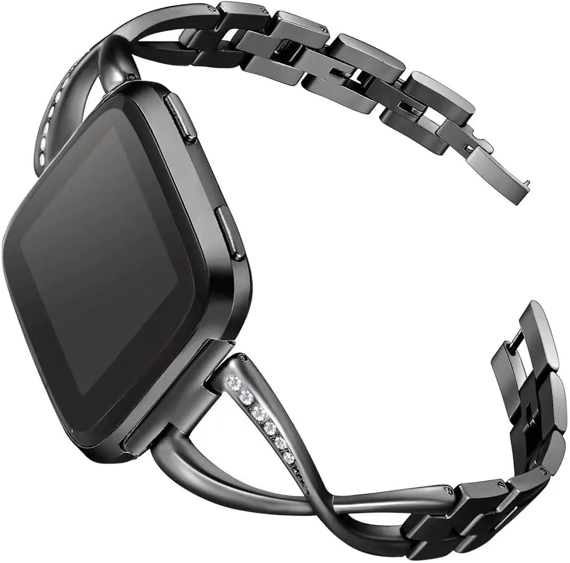 bayite Stainless Steel Bands Compatible with Fitbit Versa/Fitbit Versa Lite & SE/Fitbit Versa 2, Women Bling Replacement Bracelet with Rhinestones Diamond X-Link Accessories
