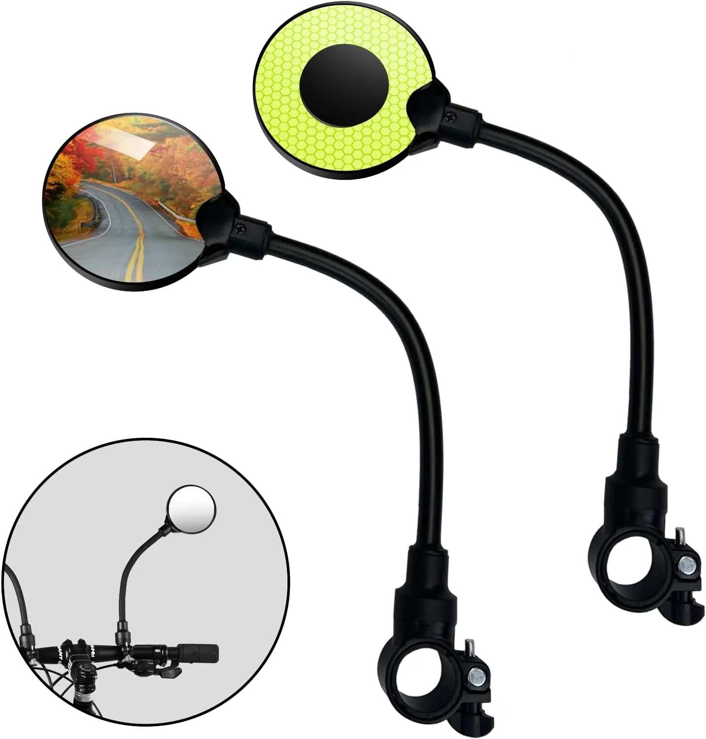 Bike Mirror Handlebar Mount, Adjustable Rotatable Bicycle Rear View Mirror, Wide Angle Acrylic Convex Safety Mirror for Mountain Road Bike (yellow)