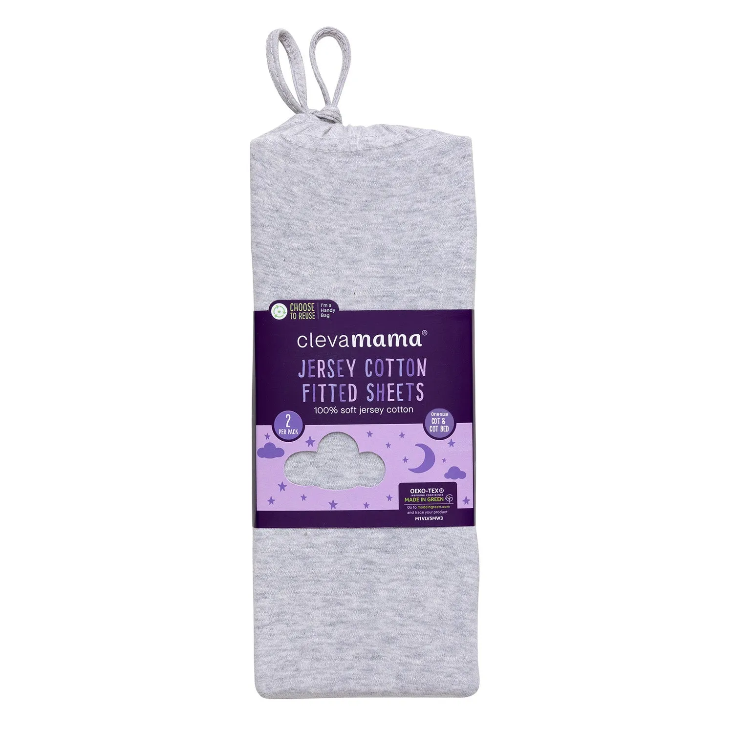 Clevamama Jersey Cotton Fitted Sheets Grey 2 Pack