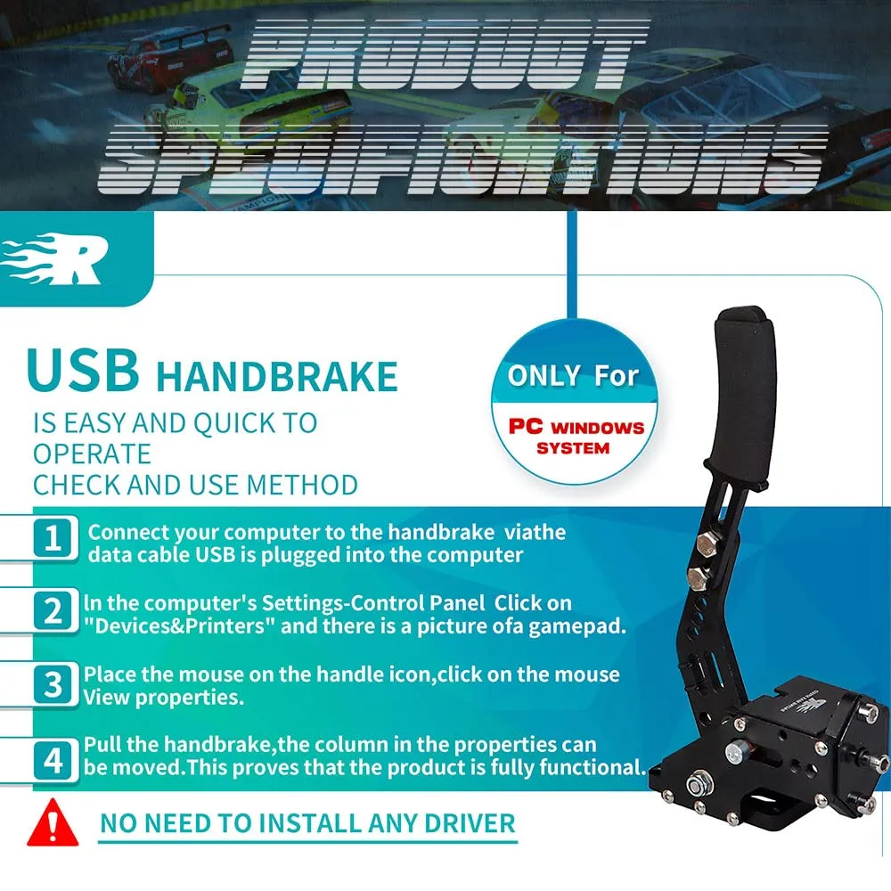 CNRAQR PC Racing Game USB Handbrake for 16Bit SIM for Racing Games, Compatible with G27 G29 G920 G923 T500 T300 Simulate Linear HandbrakeWith Fixing Clip and Plate