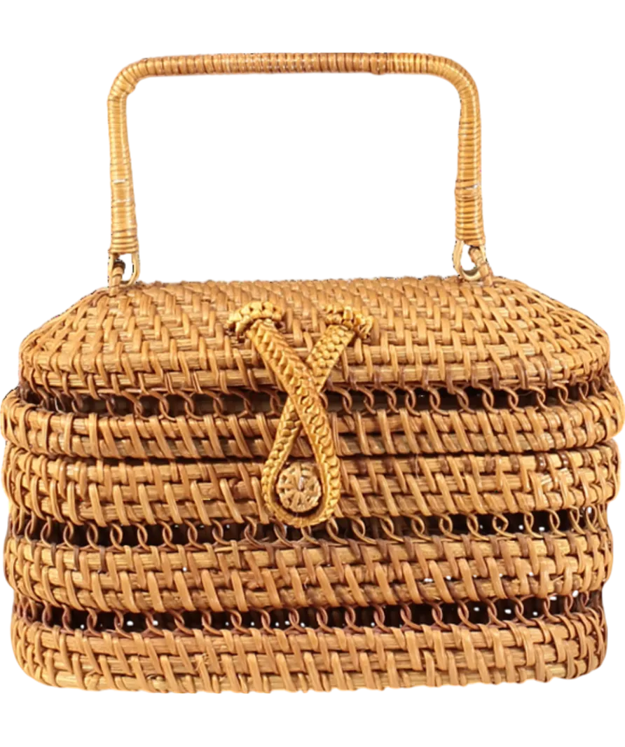 Cult Gaia Beige Mini Rattan And Bamboo Lidded Box Bag One Size