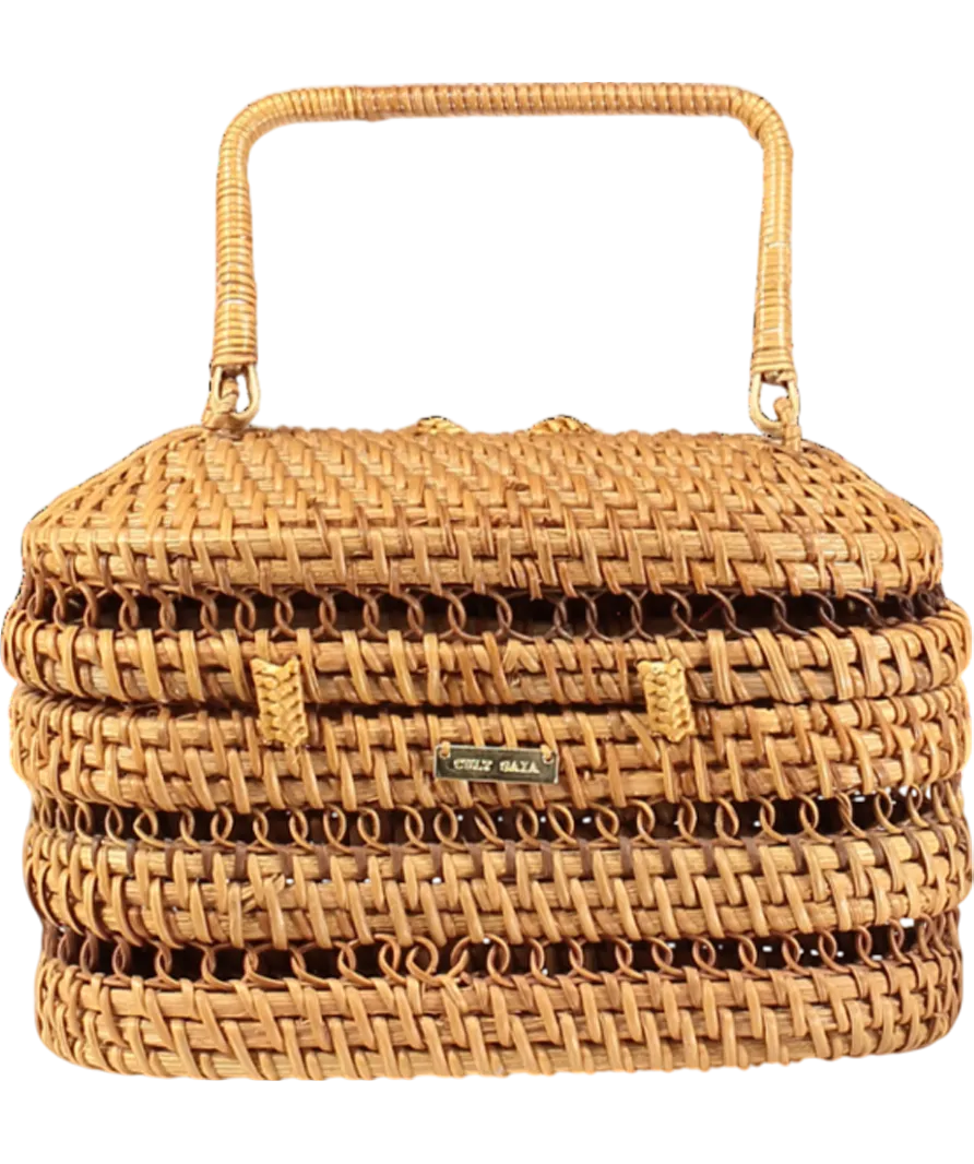 Cult Gaia Beige Mini Rattan And Bamboo Lidded Box Bag One Size