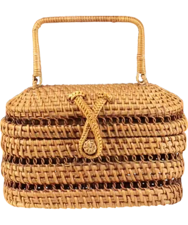 Cult Gaia Beige Mini Rattan And Bamboo Lidded Box Bag One Size
