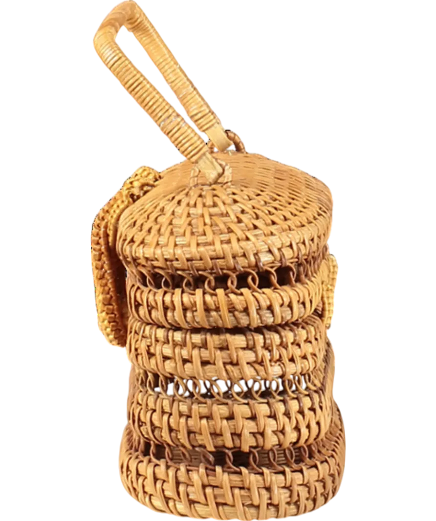 Cult Gaia Beige Mini Rattan And Bamboo Lidded Box Bag One Size