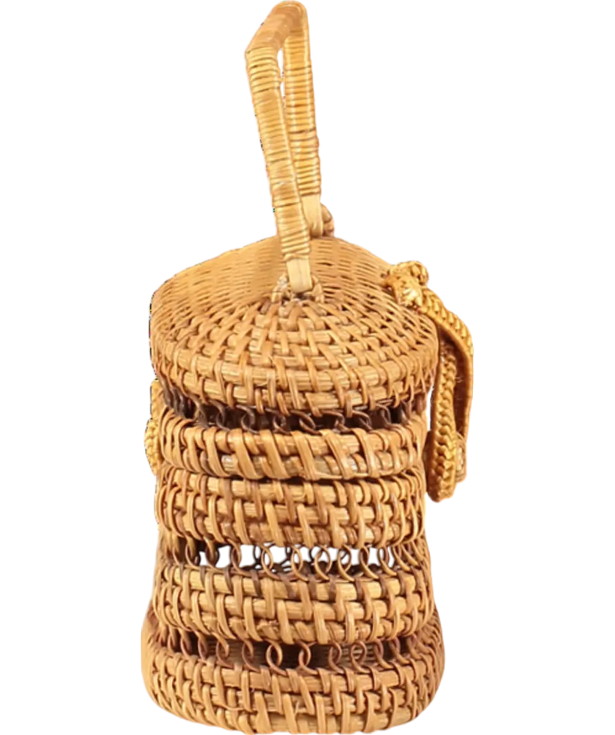 Cult Gaia Beige Mini Rattan And Bamboo Lidded Box Bag One Size