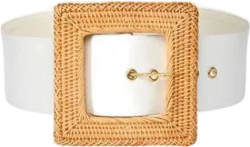 Cult Gaia Cream Natural Rattan Square Buckle Belt UK XS/S