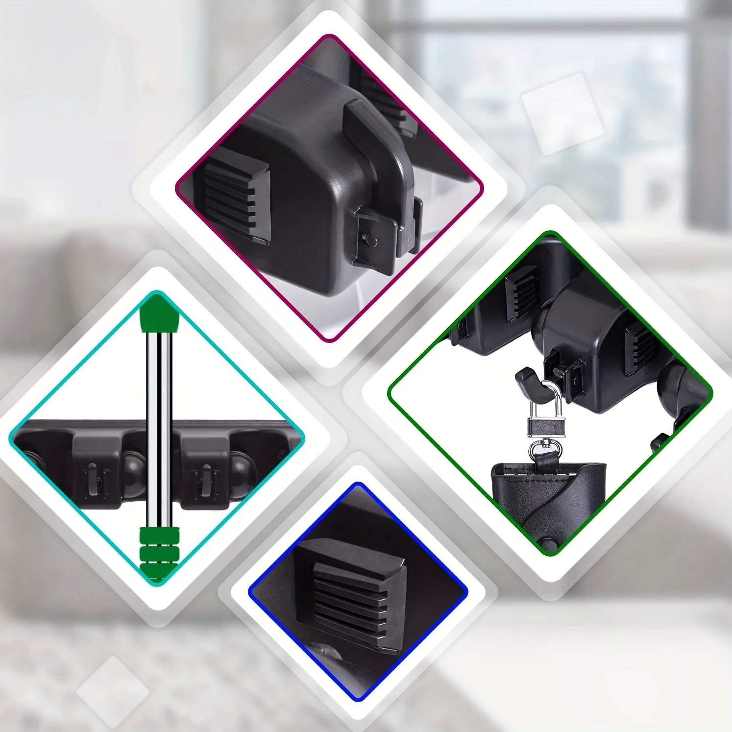 Efficient WallMounted Broom Holder  Organizer with Hooks Black