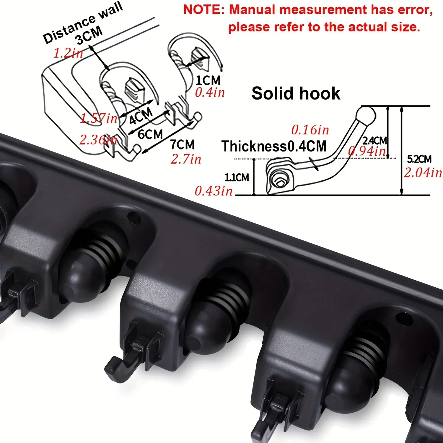 Efficient WallMounted Broom Holder  Organizer with Hooks Black