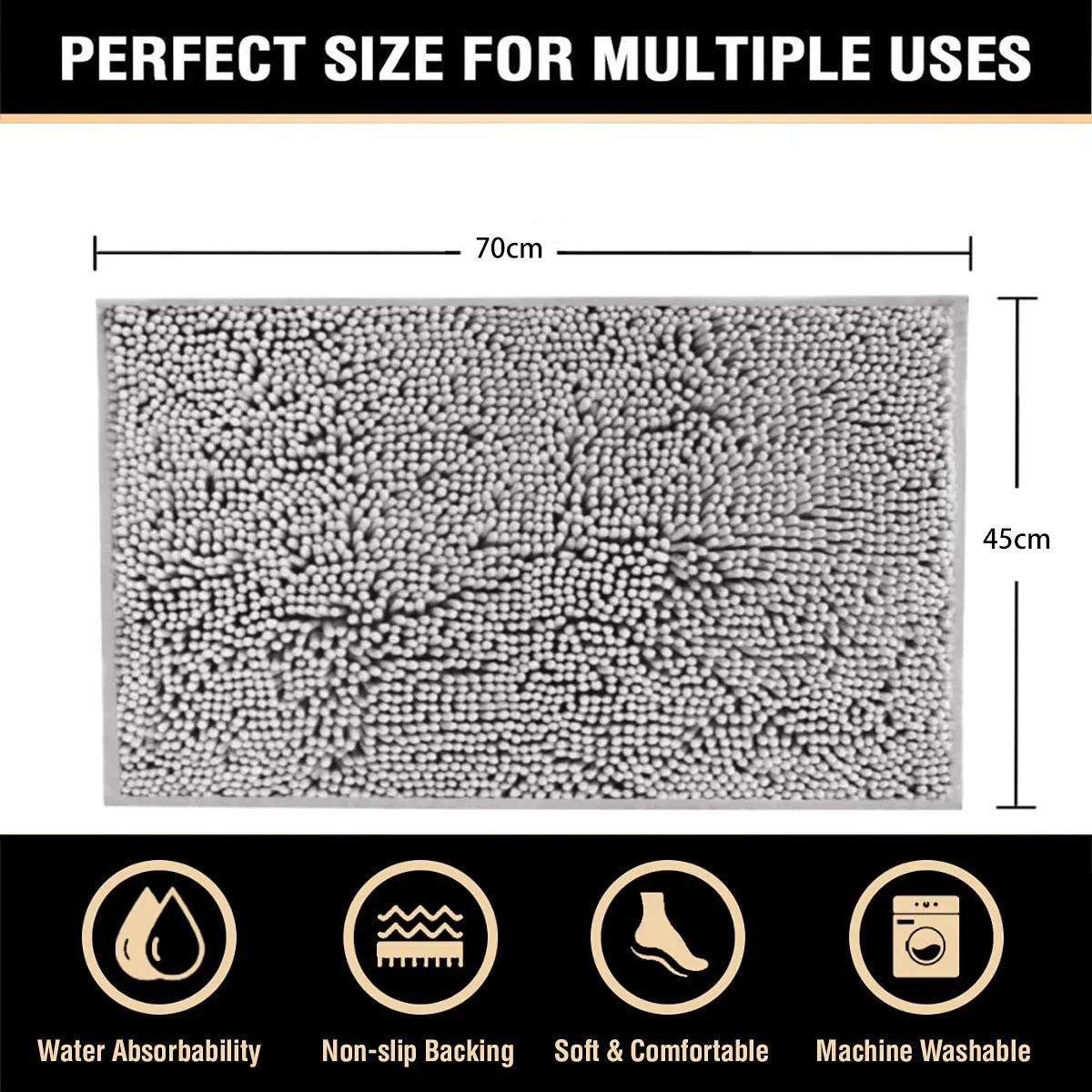 Extra Soft Non-Slip Quick Dry Grey Bath Mat Rug