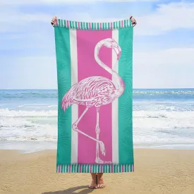 Flamingo Quick Dry Beach Towels, Sand Free Beach Towel for Pool Travel Cruise, 30 x 60 Large Thin Funny Compact Blanket for Adults Kids, Microfiber, Turtle & Pink Flower (A-17)
