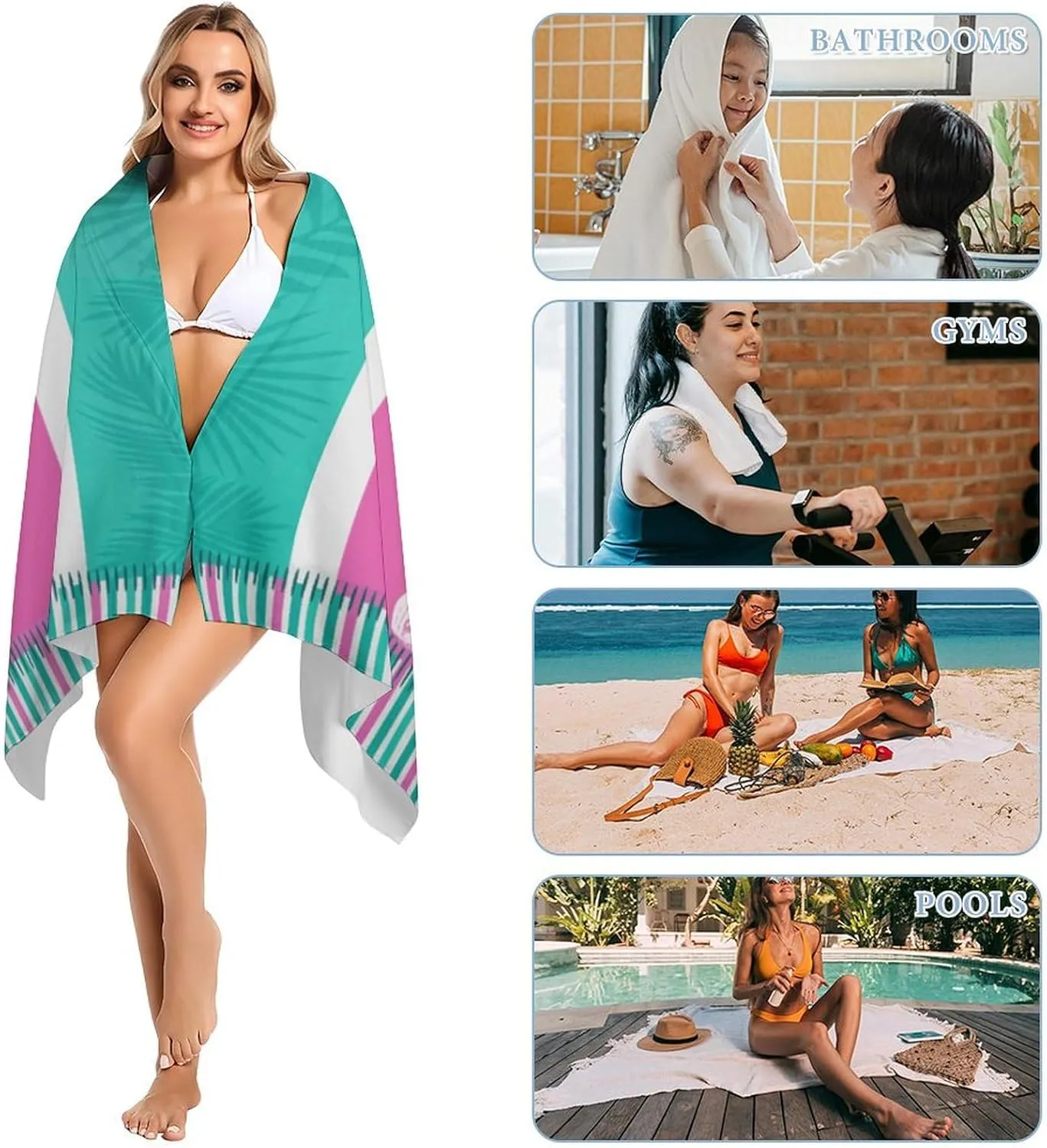 Flamingo Quick Dry Beach Towels, Sand Free Beach Towel for Pool Travel Cruise, 30 x 60 Large Thin Funny Compact Blanket for Adults Kids, Microfiber, Turtle & Pink Flower (A-17)