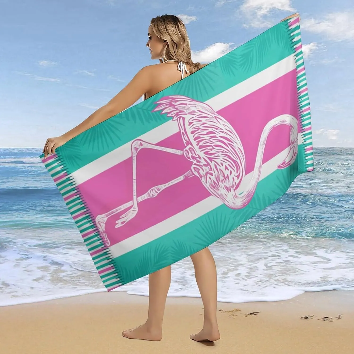 Flamingo Quick Dry Beach Towels, Sand Free Beach Towel for Pool Travel Cruise, 30 x 60 Large Thin Funny Compact Blanket for Adults Kids, Microfiber, Turtle & Pink Flower (A-17)