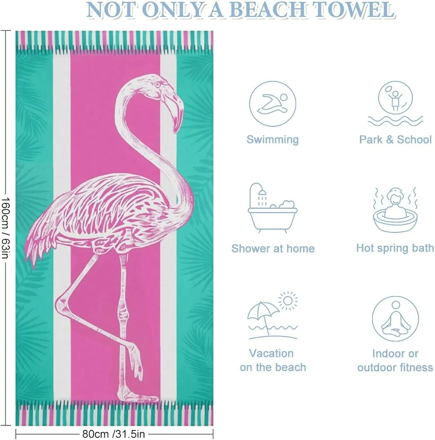 Flamingo Quick Dry Beach Towels, Sand Free Beach Towel for Pool Travel Cruise, 30 x 60 Large Thin Funny Compact Blanket for Adults Kids, Microfiber, Turtle & Pink Flower (A-17)