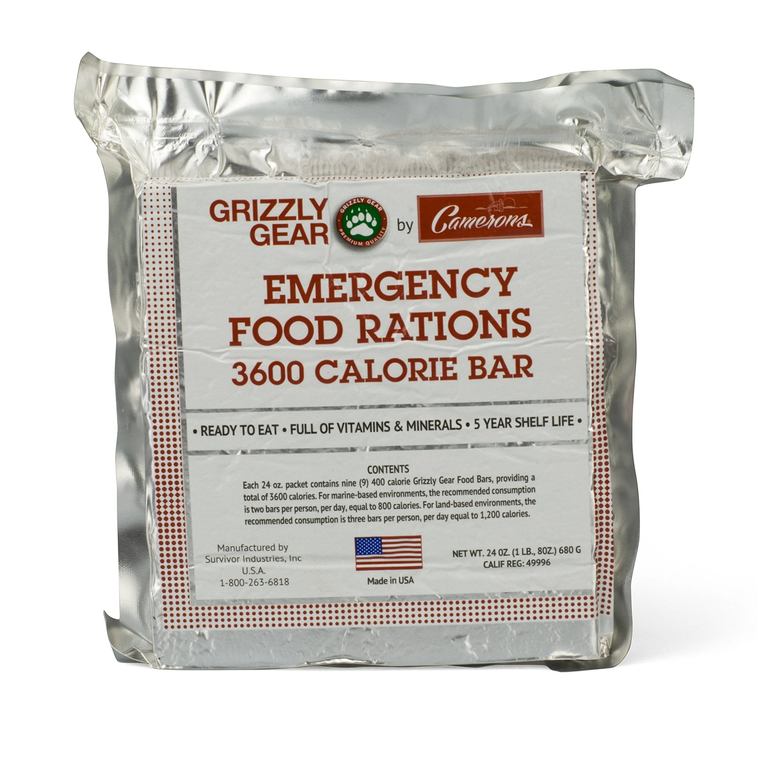 Grizzly Gear Emergency Food Rations - 3600 Calorie Bar - 3 Day Supply - 9 bars