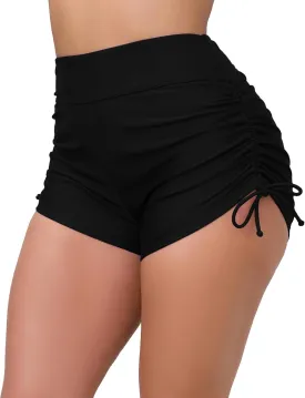 Halcurt Women's High Waisted Swim Board Shorts Tummy Control Side Tie Adjustable Tankini Swimsuit Bottoms