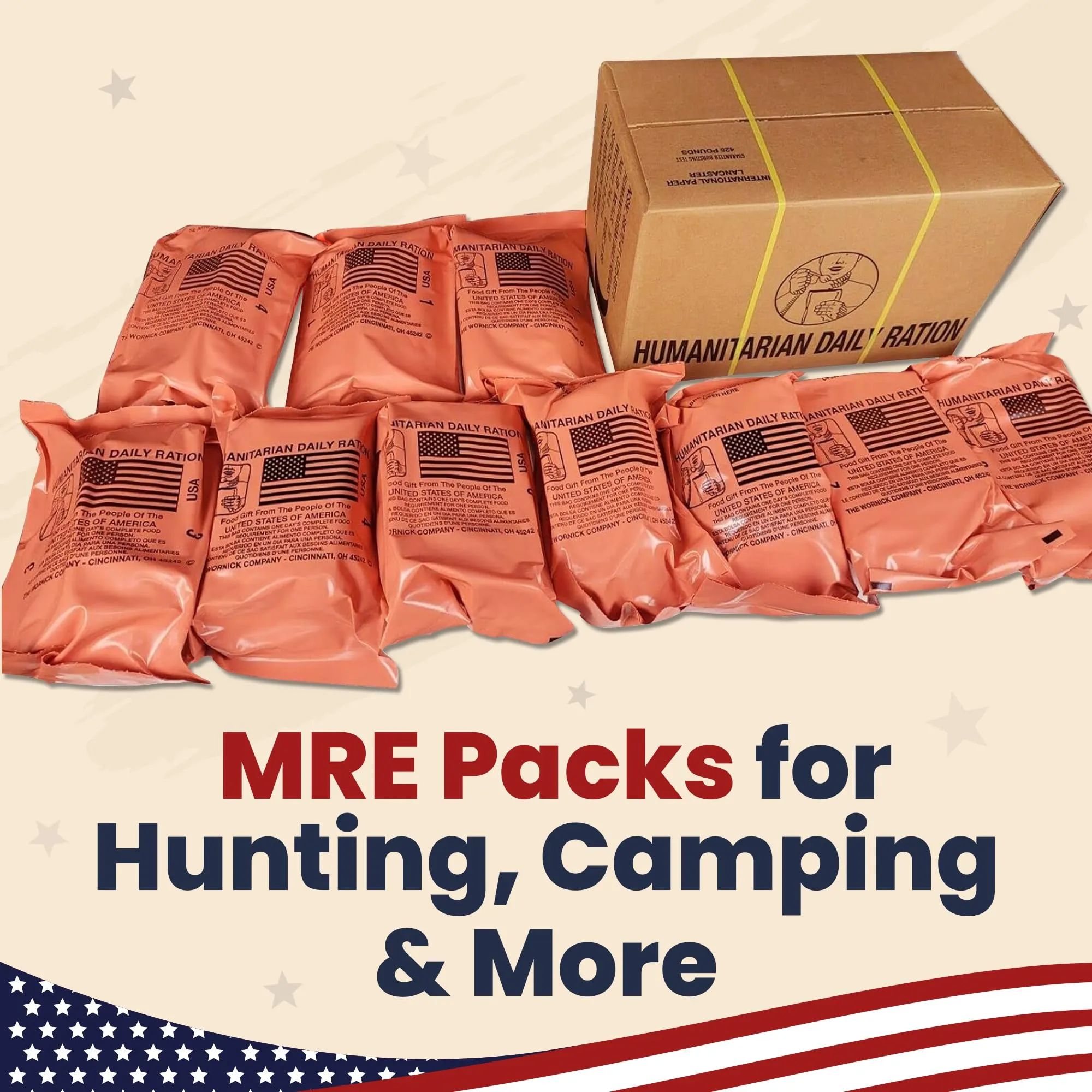 Humanitarian Daily Ration MRE Case – 5 US FEMA Emergency Rations Meals ready to eat Varieties for Hunting, Camping and more, 10 Pack