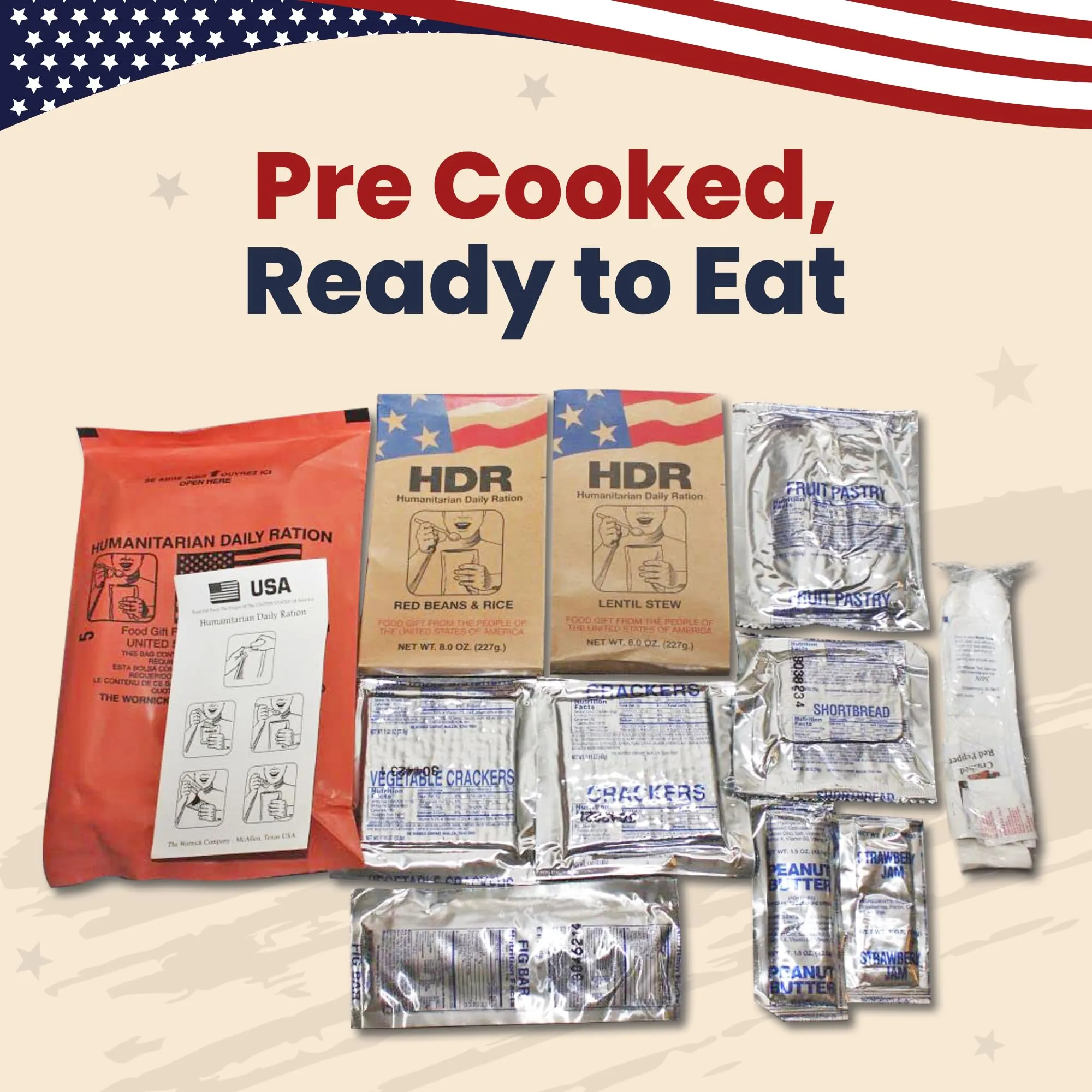 Humanitarian Daily Ration MRE Case – 5 US FEMA Emergency Rations Meals ready to eat Varieties for Hunting, Camping and more, 10 Pack