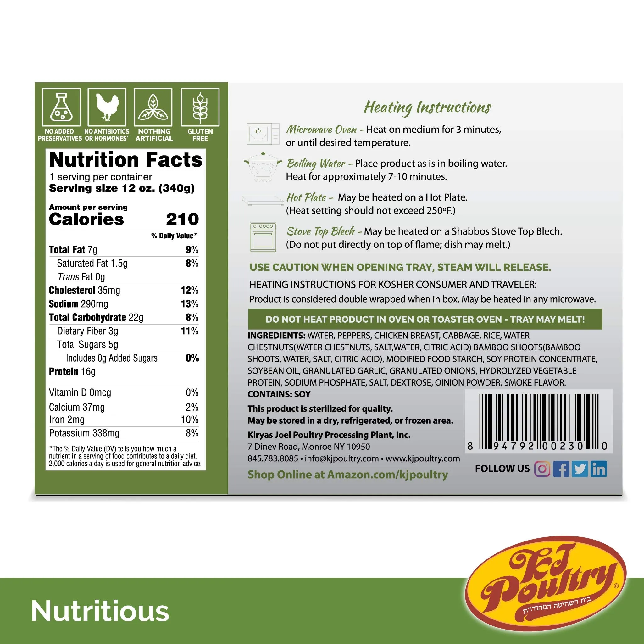 KJ Poultry Kosher MRE Meat Meals Ready to Eat, Gluten-Free Chicken Chow Mein - 6 Pack