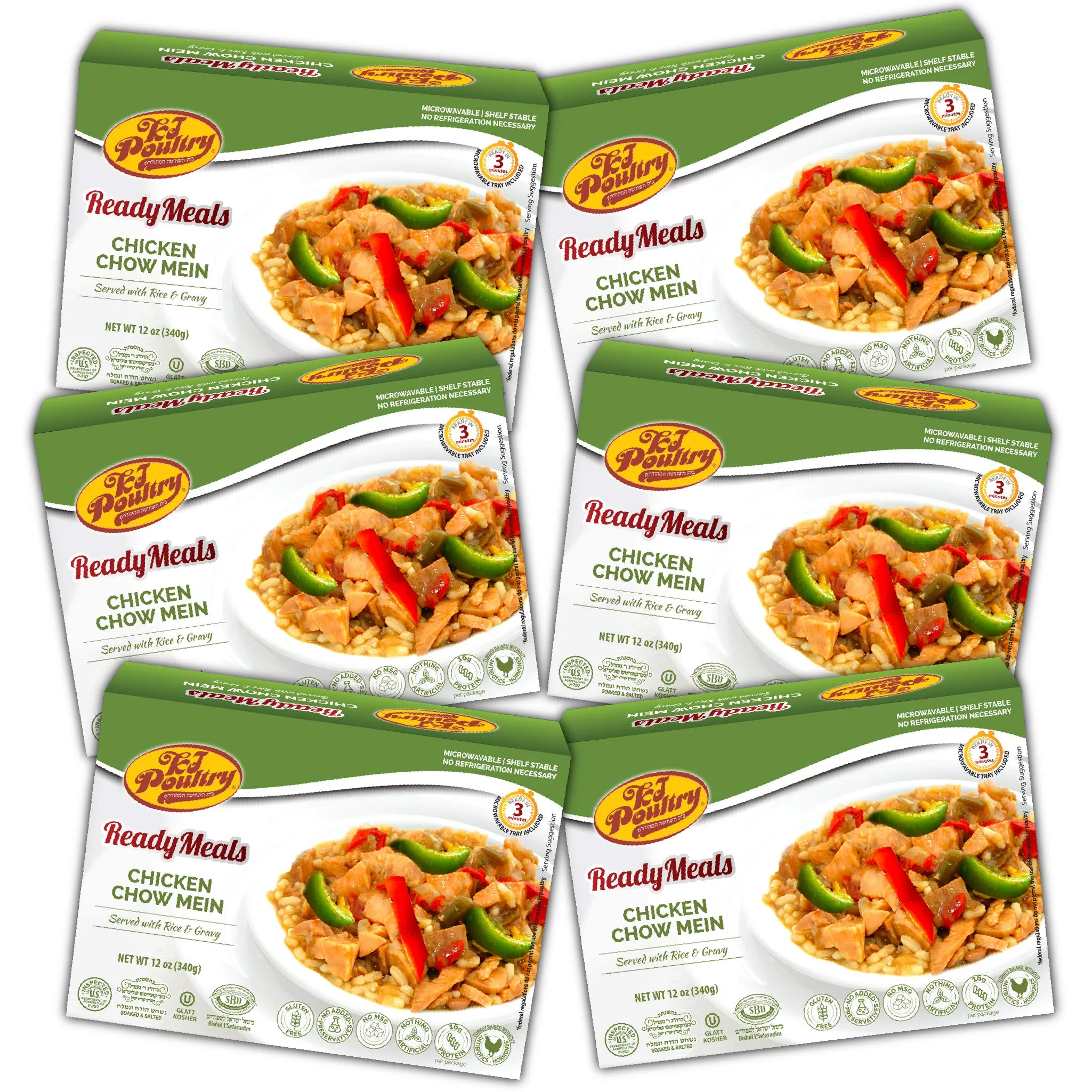 KJ Poultry Kosher MRE Meat Meals Ready to Eat, Gluten-Free Chicken Chow Mein - 6 Pack