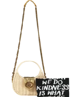Kurt Geiger Green Chelsea Basket Rattan Small Hobo Crossbody Bag