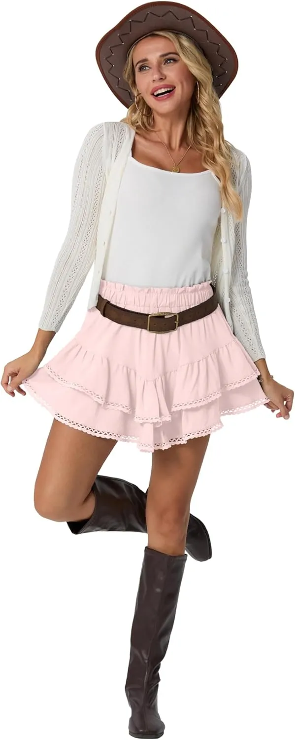 Lepunuo Boho Shorts for Women High Waisted Ruffle Tiered Flowy Skirts with Shorts Underneath Western Outfits Skorts