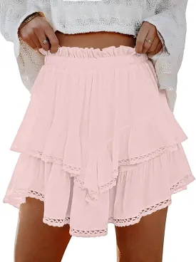 Lepunuo Boho Shorts for Women High Waisted Ruffle Tiered Flowy Skirts with Shorts Underneath Western Outfits Skorts