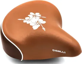 Made in Taiwan! Cionlli Bike Saddle in Brown with White Flowers, Classic Style Seat for Beach Cruiser City Electric Bikes, Twin-Spring suspenion.