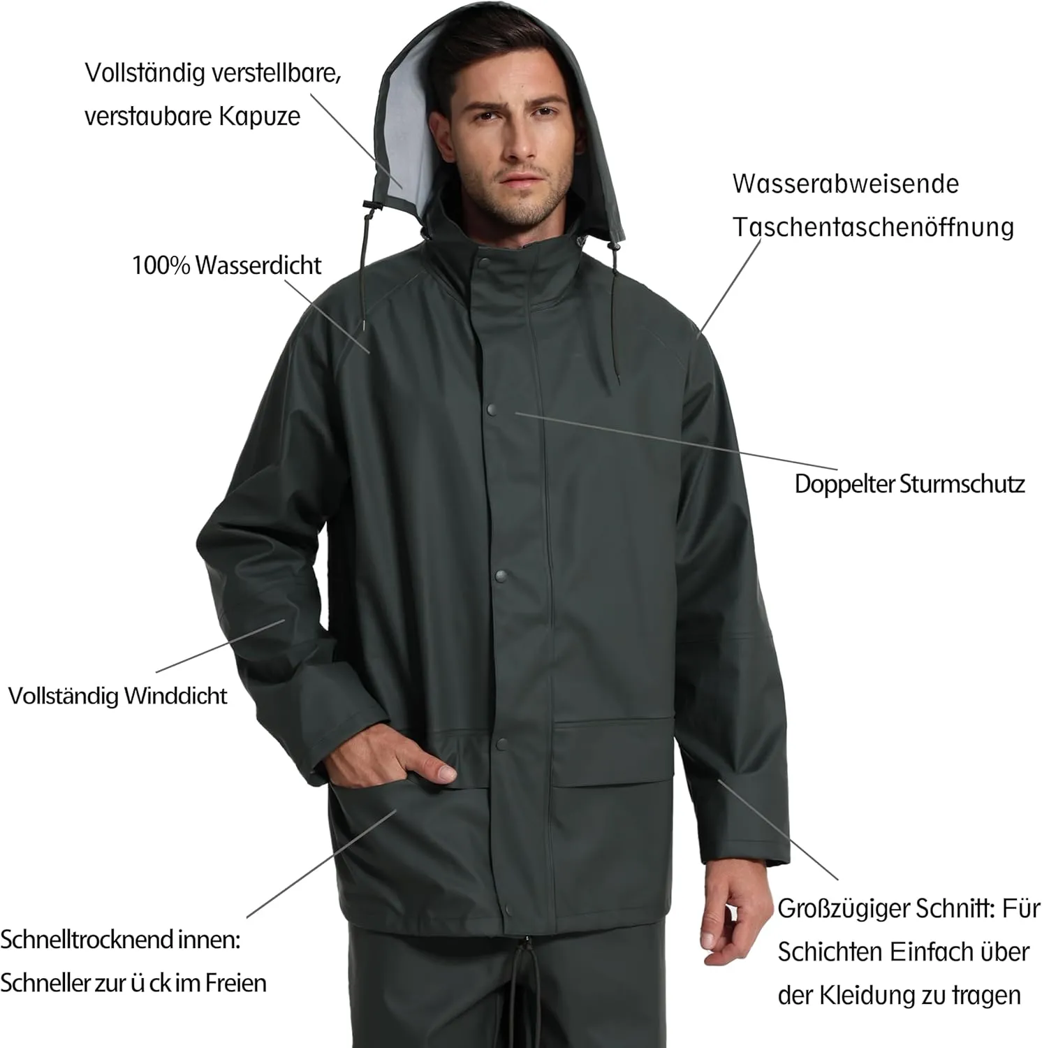 Men's Workwear PRO Rain Suit - Waterproof Jacket and Bib Pants 3-piece Set for Ultimate Safety and Comfort