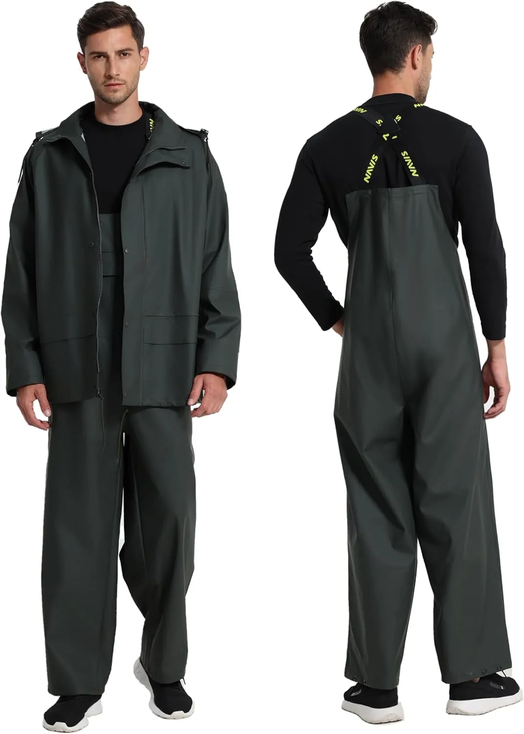 Men's Workwear PRO Rain Suit - Waterproof Jacket and Bib Pants 3-piece Set for Ultimate Safety and Comfort