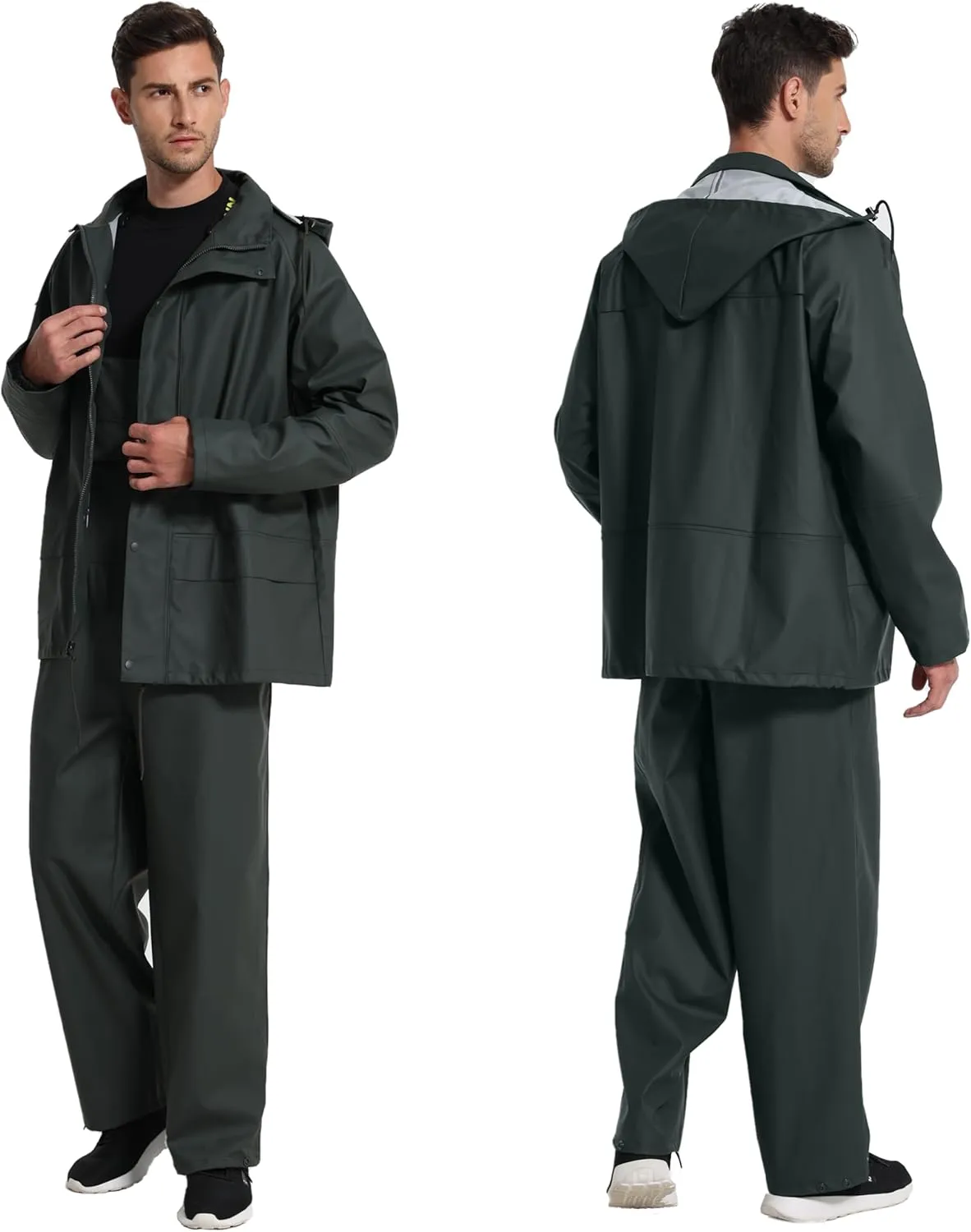 Men's Workwear PRO Rain Suit - Waterproof Jacket and Bib Pants 3-piece Set for Ultimate Safety and Comfort