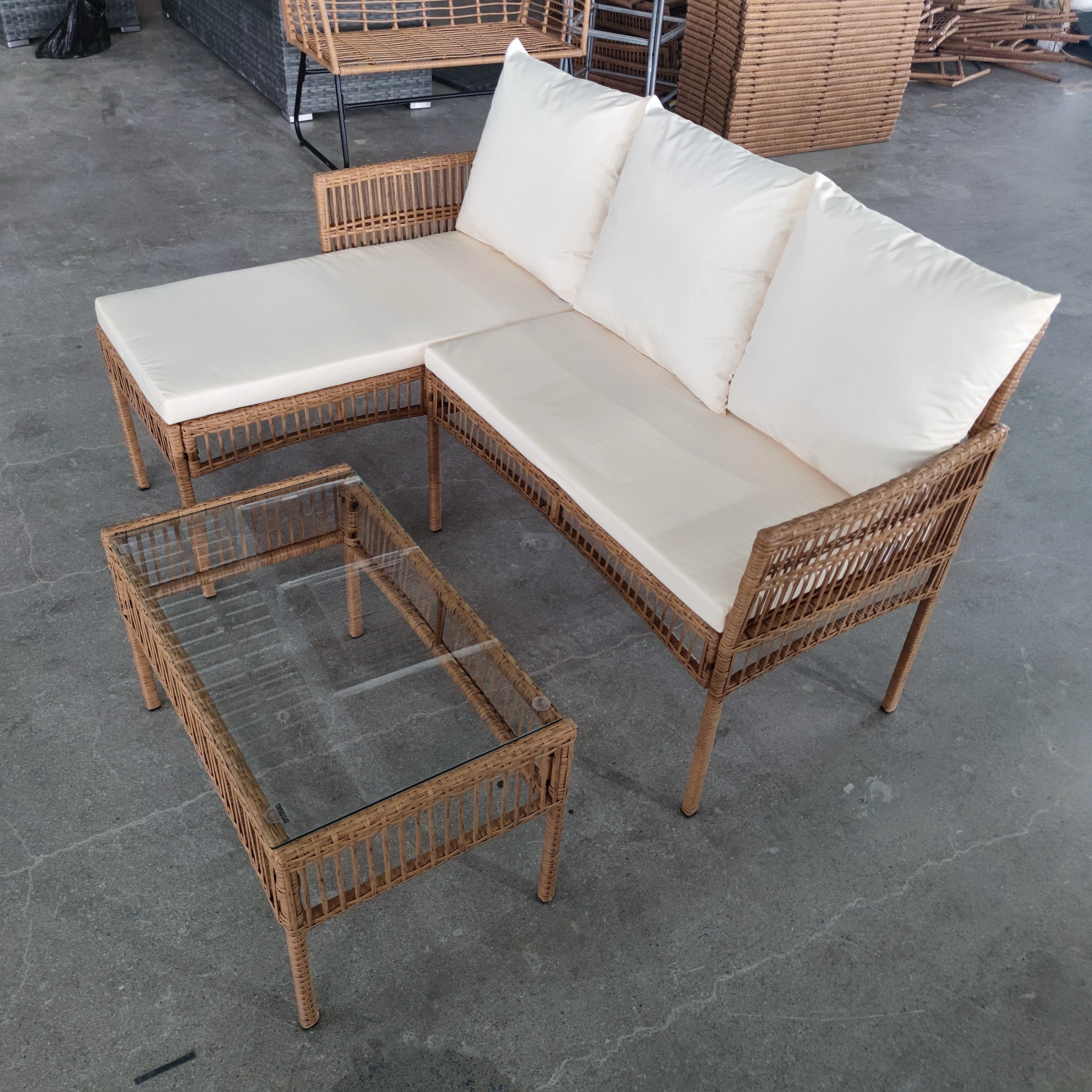 Neo 4 Piece Wicker Bamboo Style Garden Sofa, Table & Chairs Set