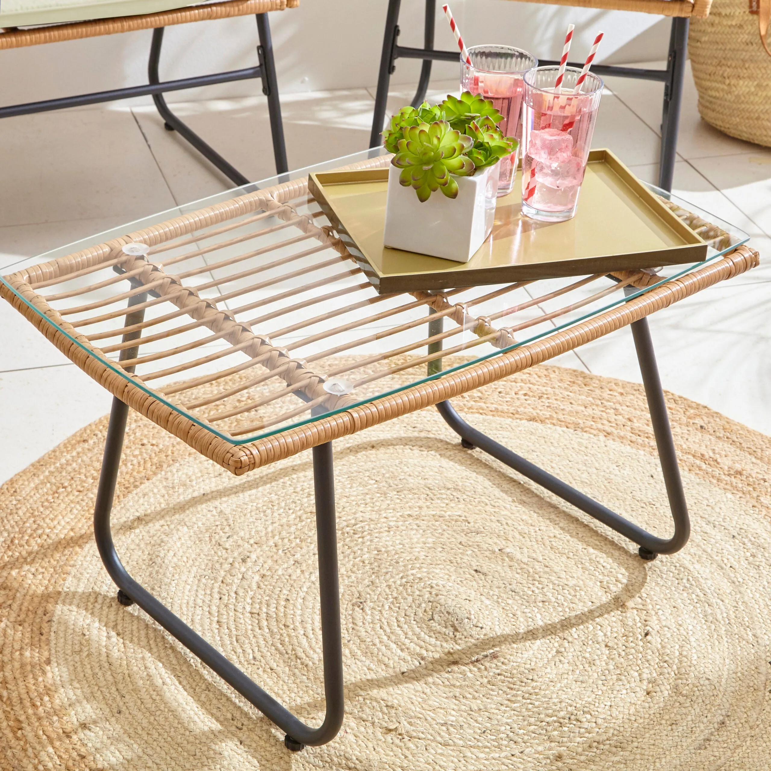 Neo 4 Piece Wicker Bamboo Style Garden Sofa, Table & Chairs Set