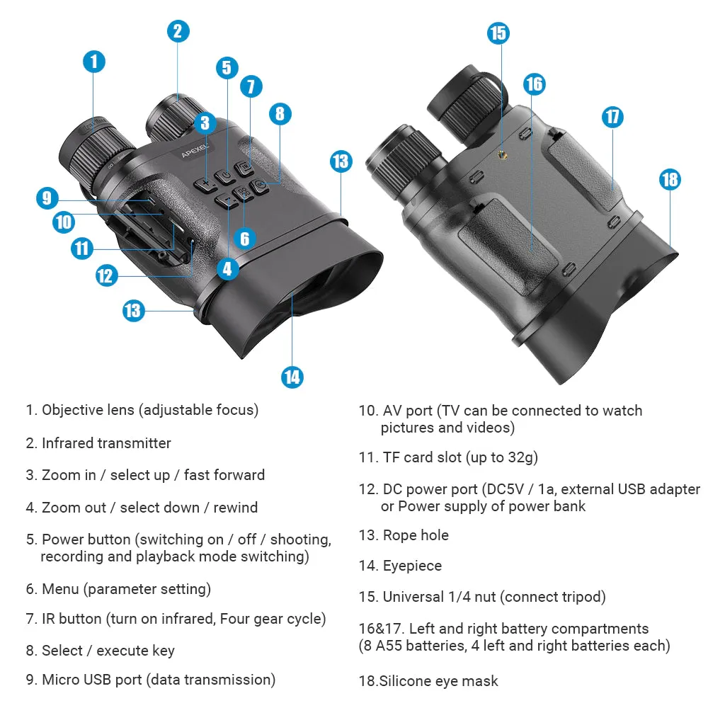 Night Vision HD Infrared Digital Military Goggles Binoculars Long Range Telescope Record and Pictures